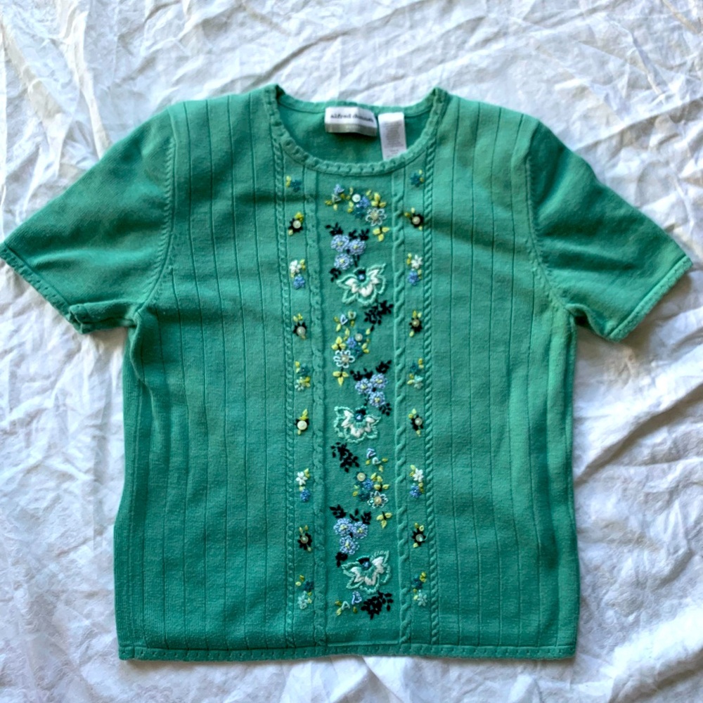 Alfred Dunner embroidered short sleeve top Cotton blend Petite Large vintage